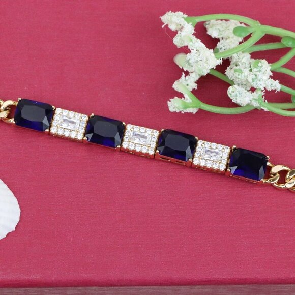 "Rose Gold Bracelet with Deep Blue and White Crystal Accents, XPBL0811 - Picture 1 of 12